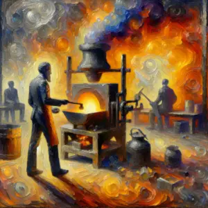 a man near a furnace casting gold